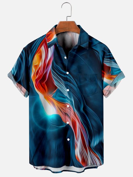 

Mens Rock Wave Print Casual Breathable Chest Pocket Short Sleeve Hawaiian Shirts, Blue, Men's Floral shirt