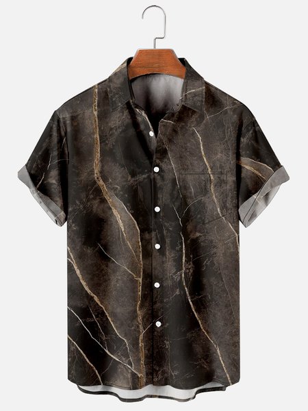 

Mens Nature Marble Effect Print Casual Breathable Chest Pocket Short Sleeve Hawaiian Shirts, Brown, Men's Floral shirt