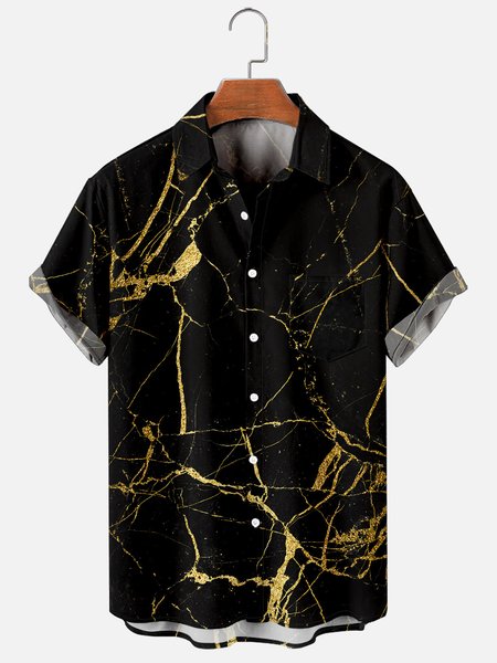 

Mens Nature Marble Effect Print Casual Breathable Chest Pocket Short Sleeve Hawaiian Shirts, Black, Men's Floral shirt