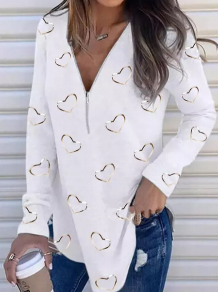 

V Neck Geometric Shirts & Tops, White, Tops
