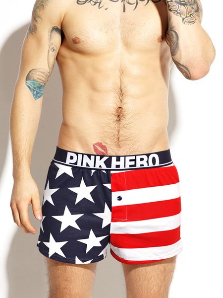 

Men's Flag Pattern Cotton Home Boxer Briefs, As picture, Men's Bottoms