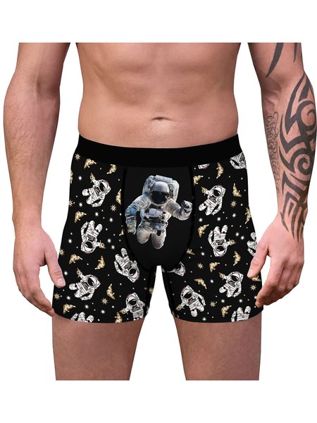 

Men's Spaceman Pattern Comfortable Boxer Briefs, As picture, Men's Bottoms