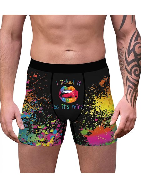 

Men's Lip Pattern Comfortable Boxer Briefs, As picture, Underwear & Socks