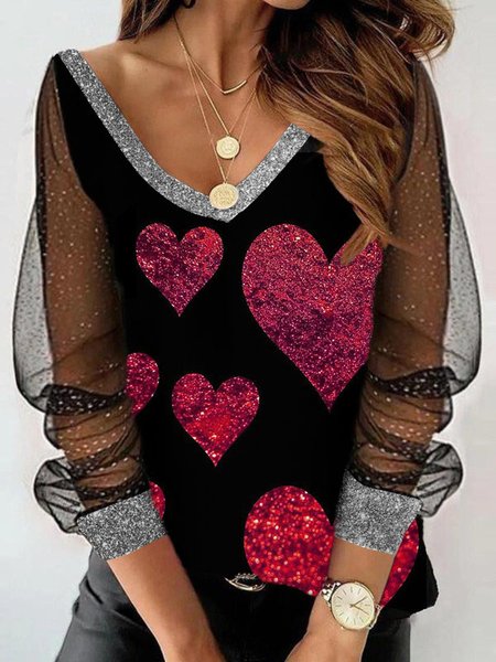 

Party See-through Look Heart Shirts & Tops, Black, Tops