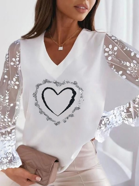 

Geometric V Neck Shirts & Tops, White, Tops