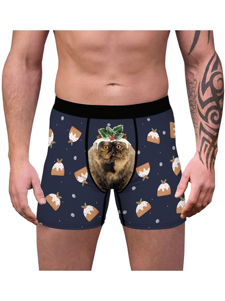 

Men's Cat Pattern Comfortable Boxer Briefs, As picture, Men's Bottoms
