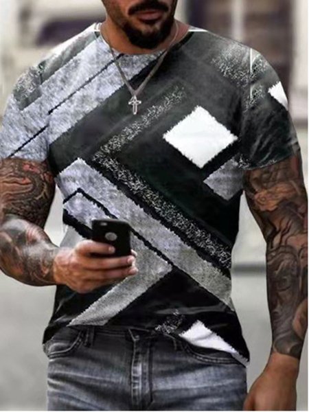 

Men's Check Pattern Short Sleeve Tee, As picture, T-shirt