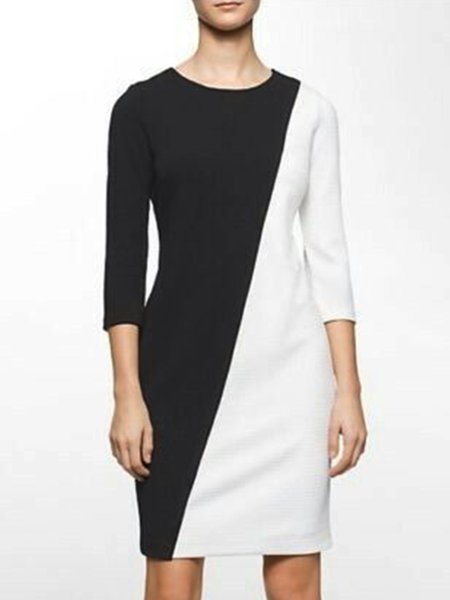 

Lady Elegant Crew Neck Slim Fit Dress, Black, Mini Dresses