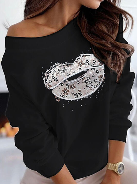 

Scoop Neckline Casual Off Shoulder Sweatshirt, Black, Sweatshirts & Hoodies