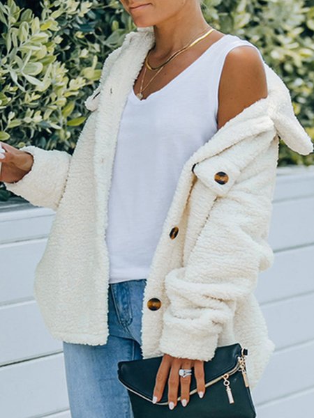 

Daily,Work Faux fur Casual Loosen Outerwear, Beige, Coats