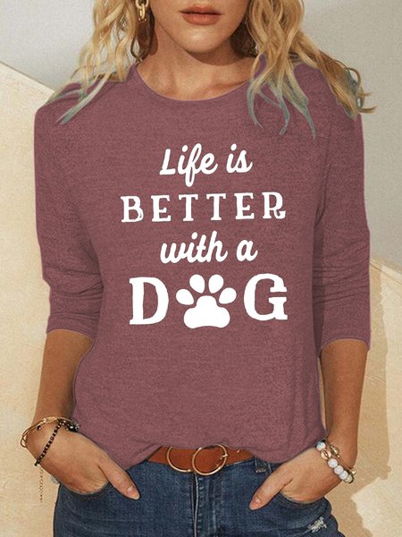 

Life is better with a dog round neck long sleeve shirt, Red, Hoodies&Sweatshirts