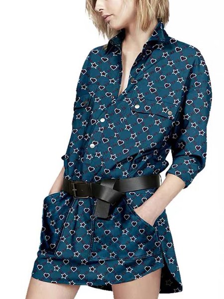 

Casual Star Shirt Collar Dresses, As picture, Mini Dresses