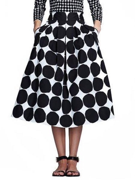 

Polka Dots Regular fit Elegant Skirt, Black, Midi Skirts