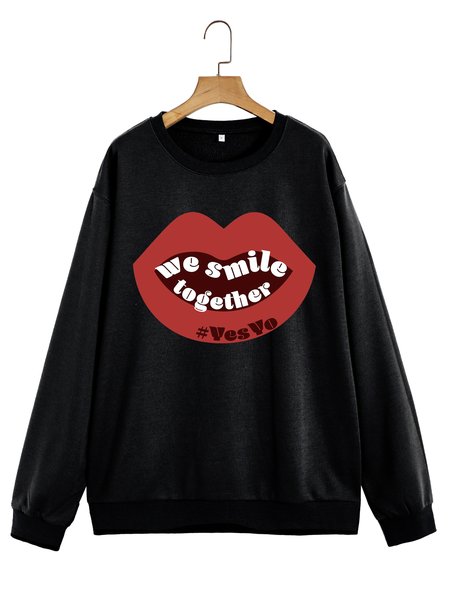 

Unocis We Smile Together Funny Printed Round Neck Sweatshirt, Black, Sweatshirts