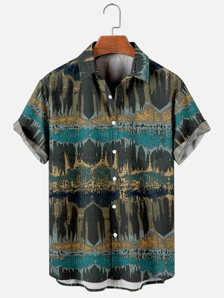 

Leisure Vacation Abstract Gradient Geometric Pattern Hawaiian Style Printed Shirt Top, Multicolor, Men's Floral shirt