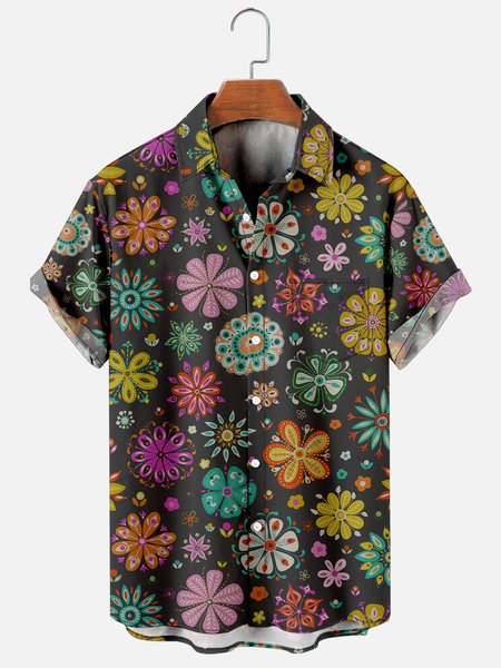 

Leisure Vacation Retro Ethnic Pattern Hawaiian Style Printed Shirt Top, Black, Shirts ＆ Blouse