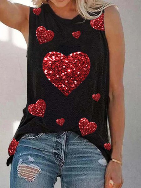 

Women's Tank Tops Summer Casual Sequin Solid Heart-shaped Round Neck Tunic Tops, Black, Tank Tops & Camis