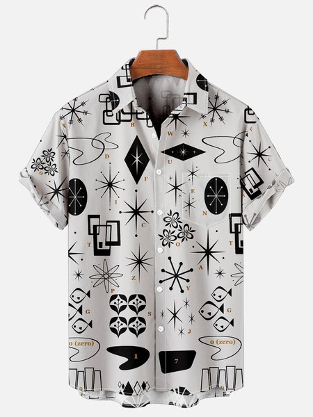 

Casual Vacation Medieval Retro Pattern Hawaiian Style Printed Shirt Top, Gray, Shirts ＆ Blouse