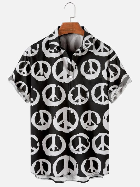 

Mens Hippie Punk Rock Peace&Roll Print Casual Breathable Chest Pockets Short Sleeve Hawaiian Shirts, Black, Men's Floral shirt