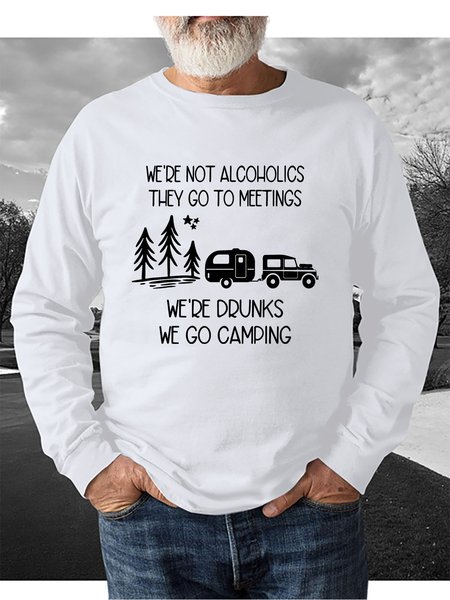 

Funny Camping Graphic Long Sleeve Casual Sweatshirt, White, T-shirt