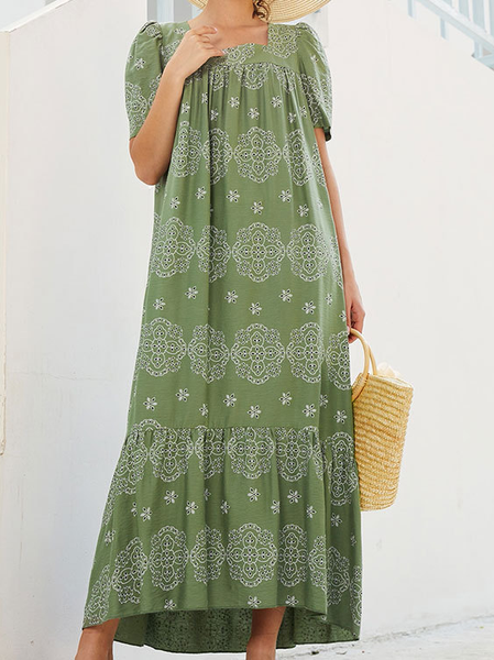 

Vacation Square Neck Casual Dresses, Green, Casual Dresses