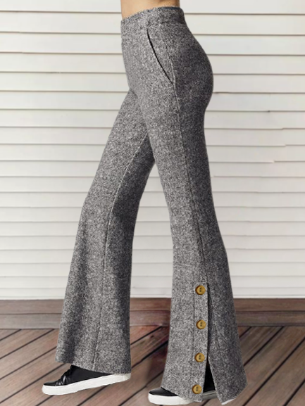 

Loose straight-leg casual sports pants with button decoration Plain Pants, Deep gray, Pants