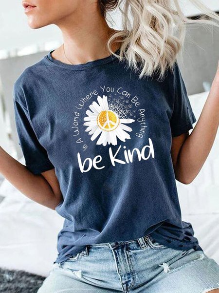 

Lettera Girocollo Casuale Maniche Corte Top, Blu, Blouses & Shirts