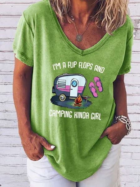 

I'm A Flip Flops And Camping Kinda Girl T-shirt, Green, T-shirts