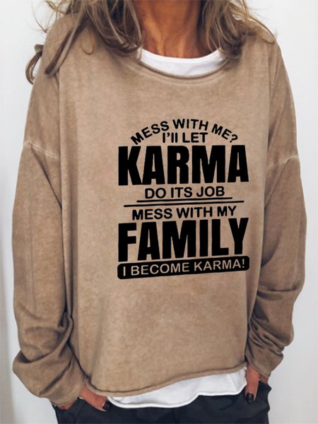 

Funny text print round neck long-sleeved sweatshirt, Light brown, Hoodies&Sweatshirts