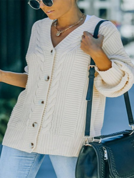 

Henley Loosen Solid Wool/Knitting Outerwear, Apricot, Cardigans