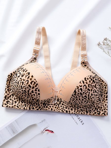 

Leopard Print No Steel Ring Thin Gather Plus Size Bra, Nude, Underwear