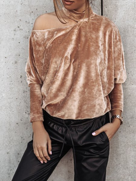

Off-the-shoulder casual top, Brown, Tops