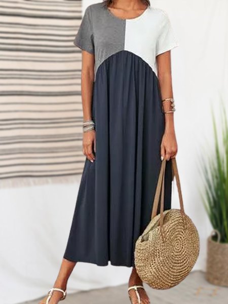 

Elegant Crew Neck Color Block Dresses, Multicolor, Casual Dresses