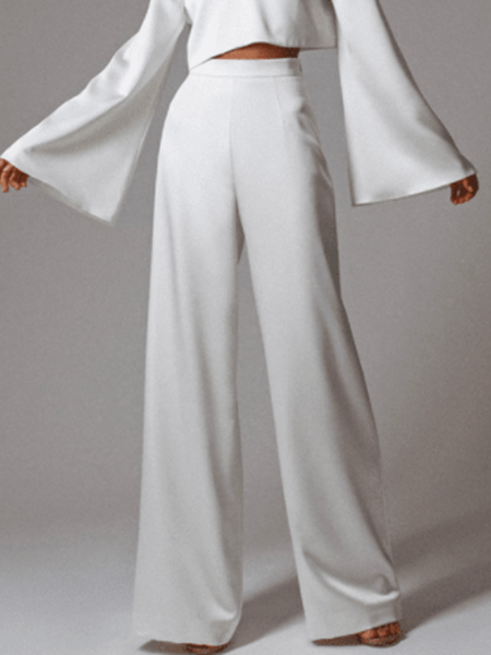 

Spring Satin Simple Daily Household Lightweight Simple Pants, White, Wide Leg Pants