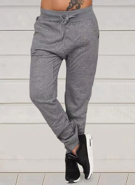 

Plain Casual Loosen Pants, Gray, Pants