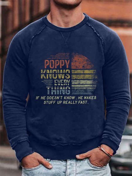 

Poppy Knows Everything Graphic Long Sleeve Casual Sweatshirt, Blue, Sweater