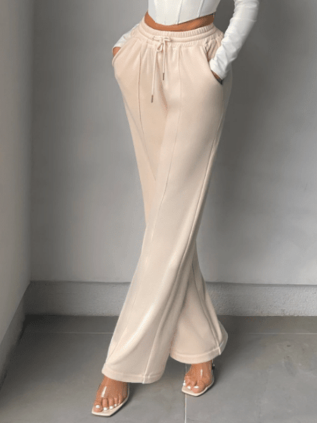 

Spring Loosen Plain Slightly stretchy Straight Leg Daily Household Pants, Apricot, Straight Leg Pants