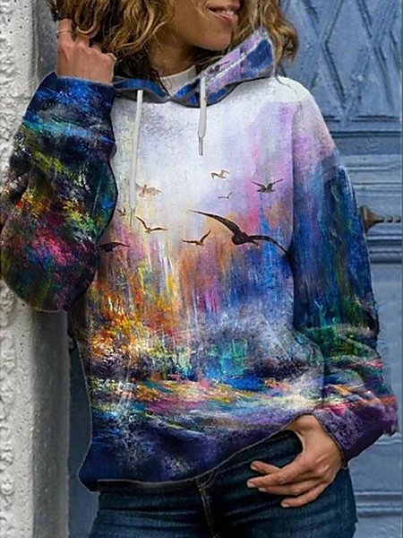 

Landscape Print Cotton Blends Loosen Casual Sweatshirt, Multicolor, Sweatshirts & Hoodies