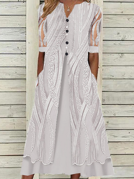 

Notched Casual Striped Dresses, As picture, Maxi Dresses