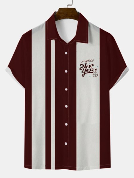 

New Year Cotton Blends Shirt Collar Casual Shirts & Tops, Red brown, Men's Floral shirt