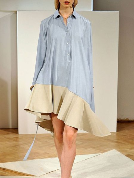 

Daily Long Sleeve Shirt Collar Loosen Solid Mini Dress, As picture, Mini Dresses