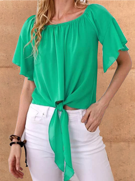 

Basics Loosen Crew Neck Shirts & Tops, Green, Tops
