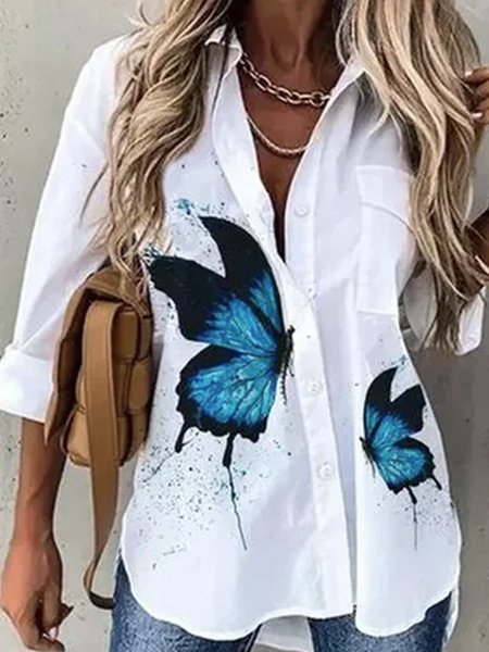 

Butterfly Shirt Collar Shirts & Tops, White, Blouses & Shirts