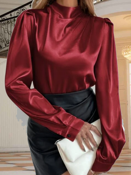 

Gorgeous Satin glossy fabric plain patterned party top Plus Size, Red, Shirts & Blouses