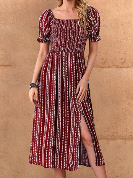 

Square Neck Regular Fit Lady Dresses, Red, Casual Dresses