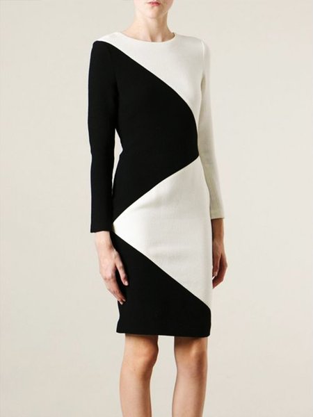 

Work Daily Slim Fit Color Block Lady Dress, Black, Mini Dresses