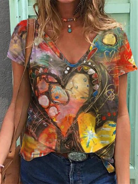 

V Neck Loosen Sweet Shirts & Tops, Multicolor, Tops