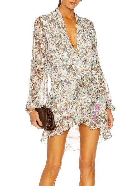 

Lapel Floral Lady Regular Fit Mini Dress, As picture, Mini Dresses