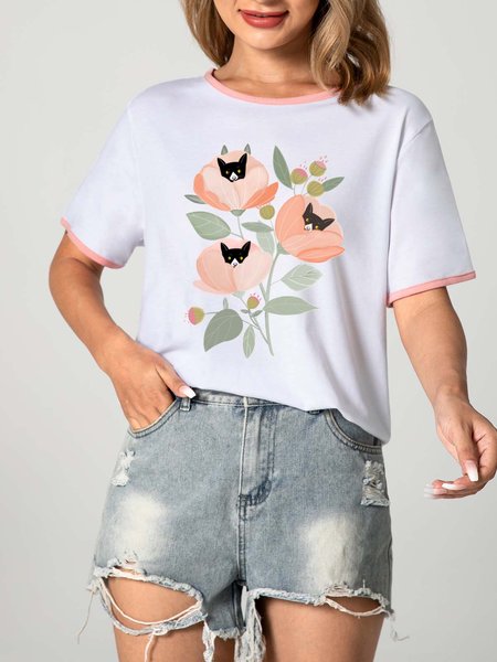 

Unocis Mr. Black Fun Printed Round Neck Short Sleeve Ringer Tee, Pink, T-shirts