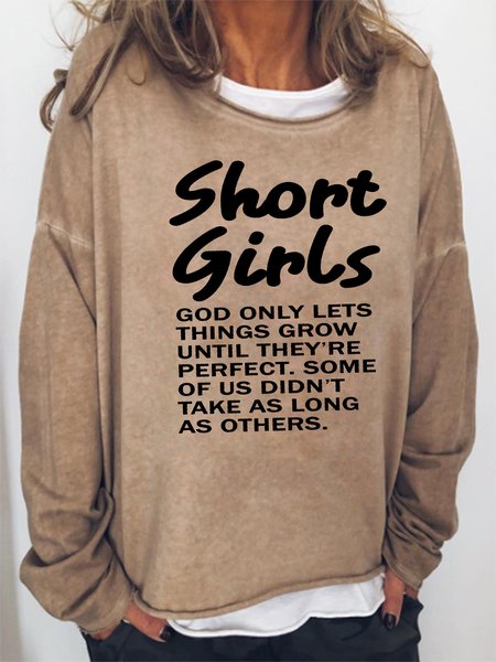 Funny Words Short Girls Sweatshirt, Khaki, Hoodies&Sweatshirts